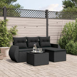 vidaXL 4-delige Loungeset met kussens poly rattan zwart