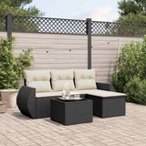 vidaXL 4-delige Loungeset met kussens poly rattan zwart