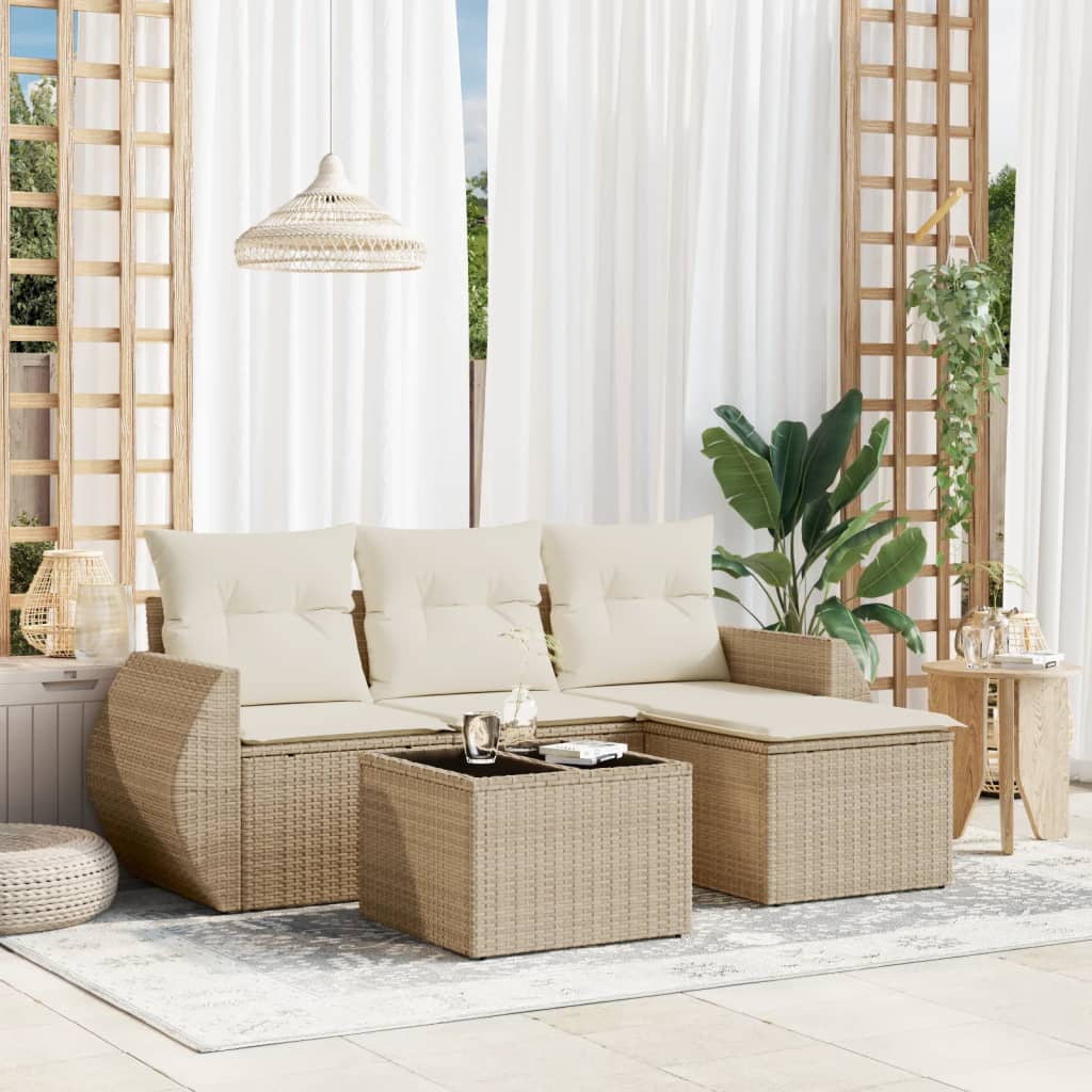 vidaXL 4-delige Loungeset met kussens poly rattan zwart