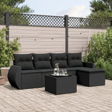 vidaXL 5-delige Loungeset met kussens poly rattan zwart