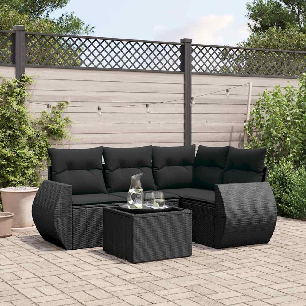 vidaXL 4-delige Loungeset met kussens poly rattan zwart