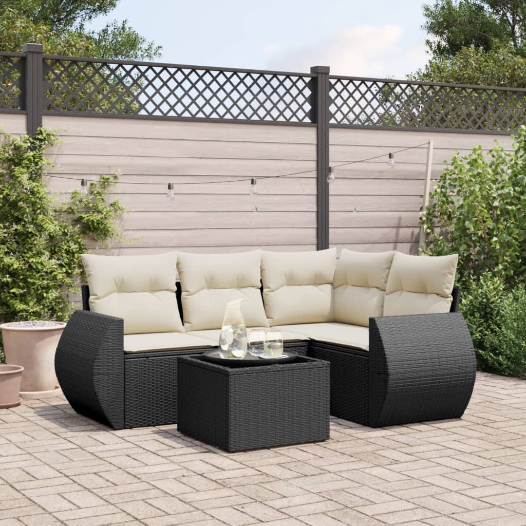 vidaXL 4-delige Loungeset met kussens poly rattan zwart