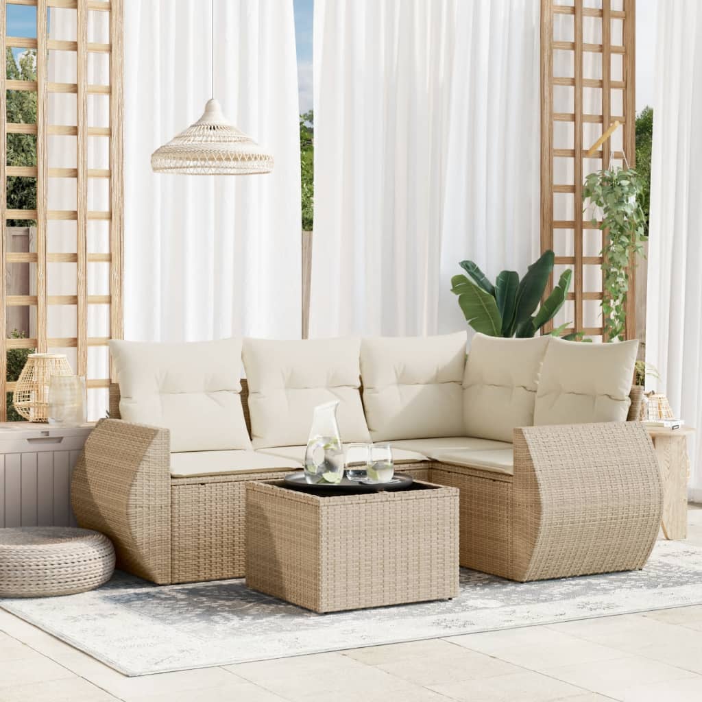 vidaXL 4-delige Loungeset met kussens poly rattan zwart