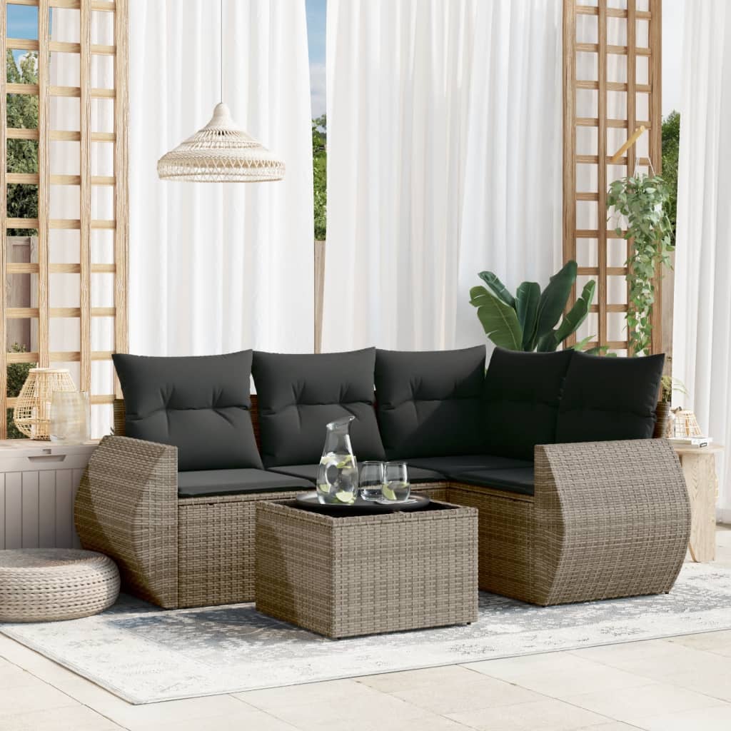 vidaXL 4-delige Loungeset met kussens poly rattan zwart