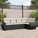 vidaXL 5-delige Loungeset met kussens poly rattan zwart