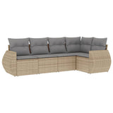 vidaXL 5-delige Loungeset met kussens poly rattan zwart