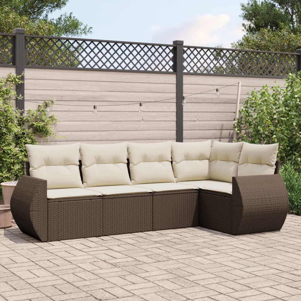 vidaXL 5-delige Loungeset met kussens poly rattan zwart