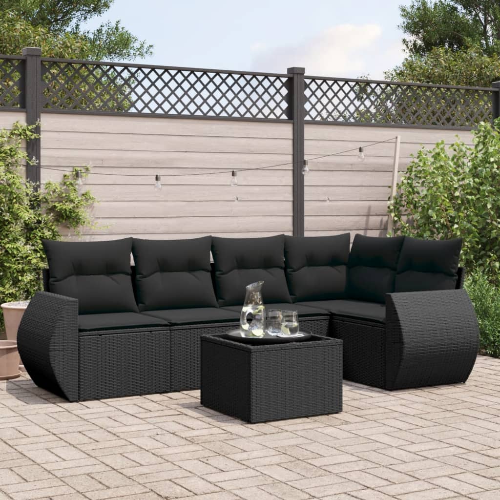 vidaXL 5-delige Loungeset met kussens poly rattan zwart