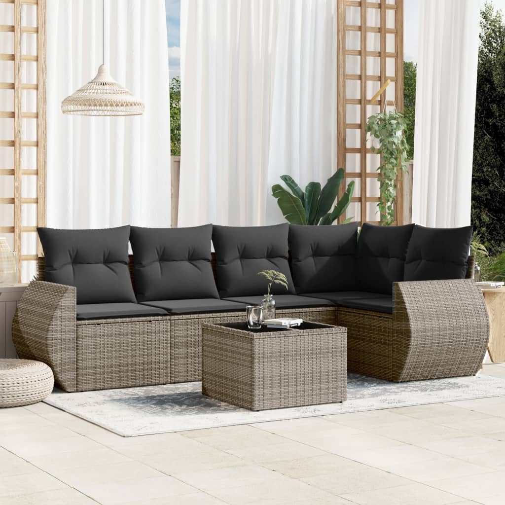 vidaXL 5-delige Loungeset met kussens poly rattan zwart