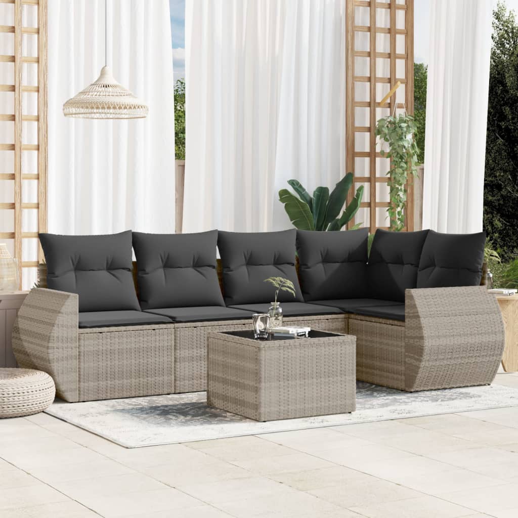 vidaXL 5-delige Loungeset met kussens poly rattan zwart