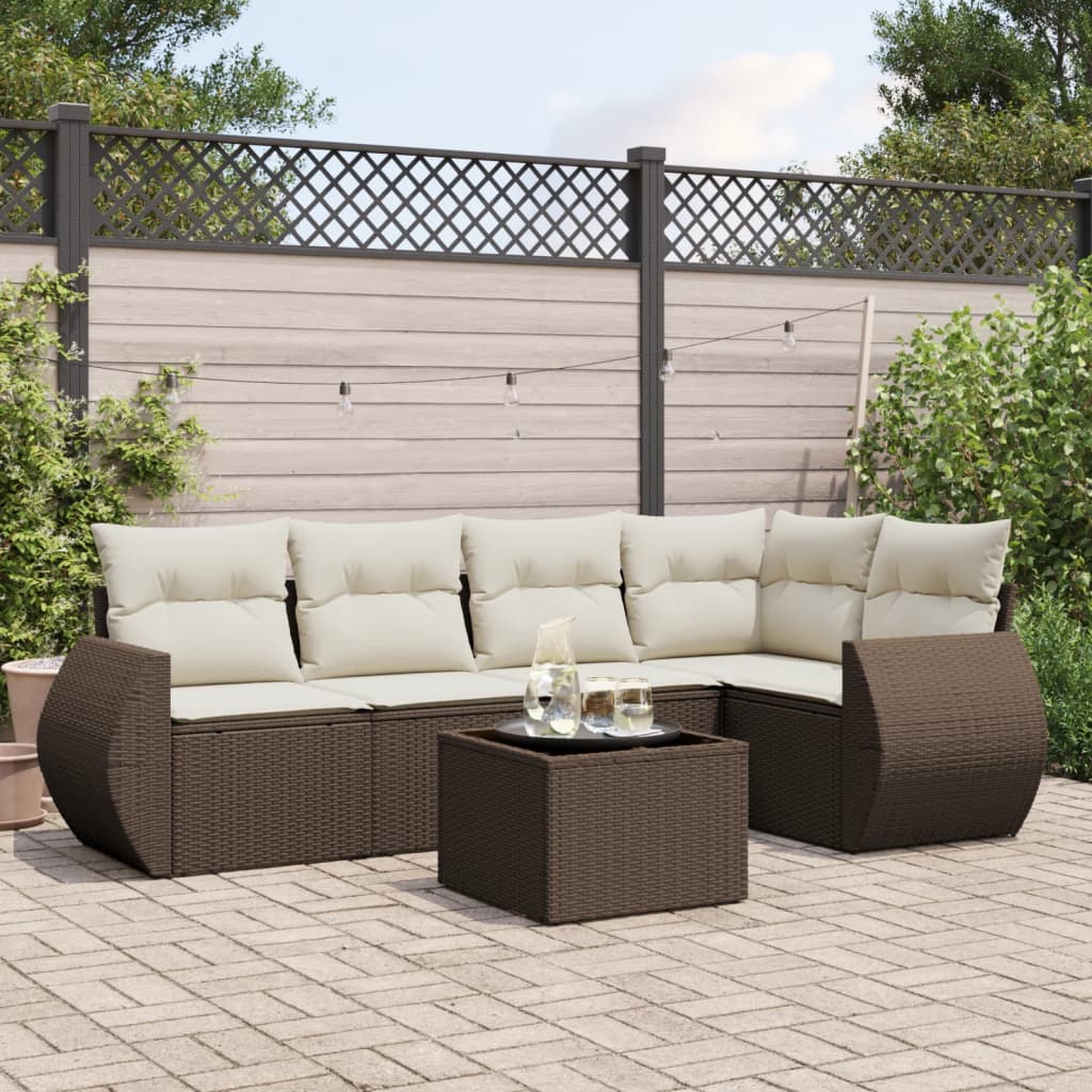 vidaXL 5-delige Loungeset met kussens poly rattan zwart