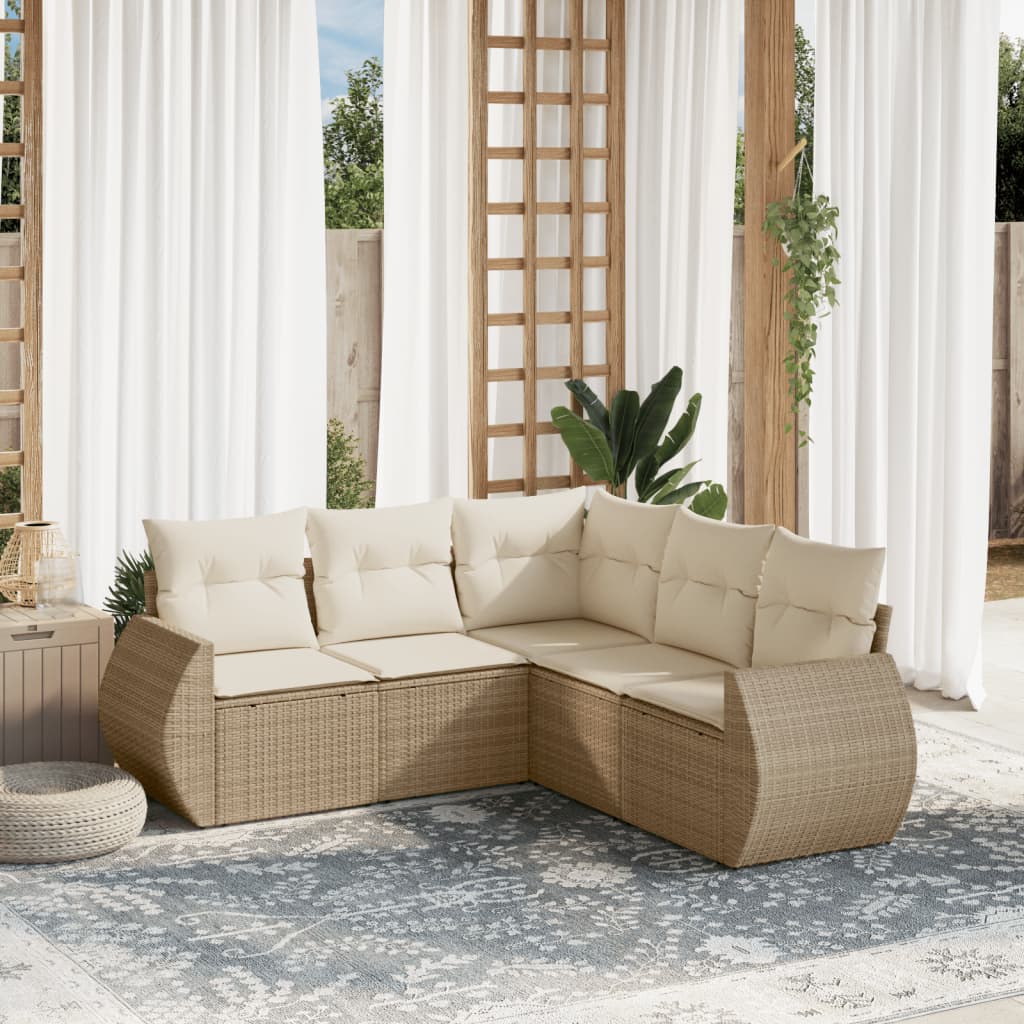 vidaXL 5-delige Loungeset met kussens poly rattan zwart