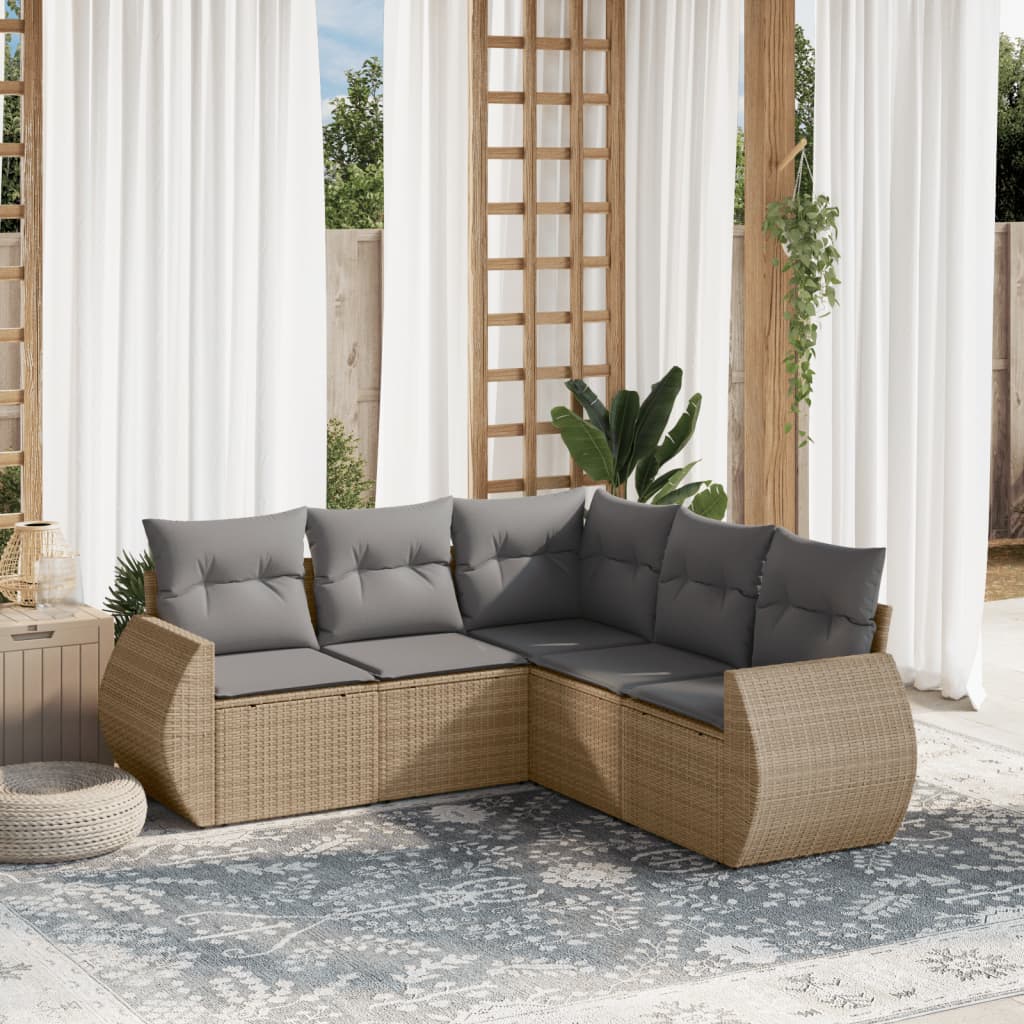 vidaXL 5-delige Loungeset met kussens poly rattan zwart