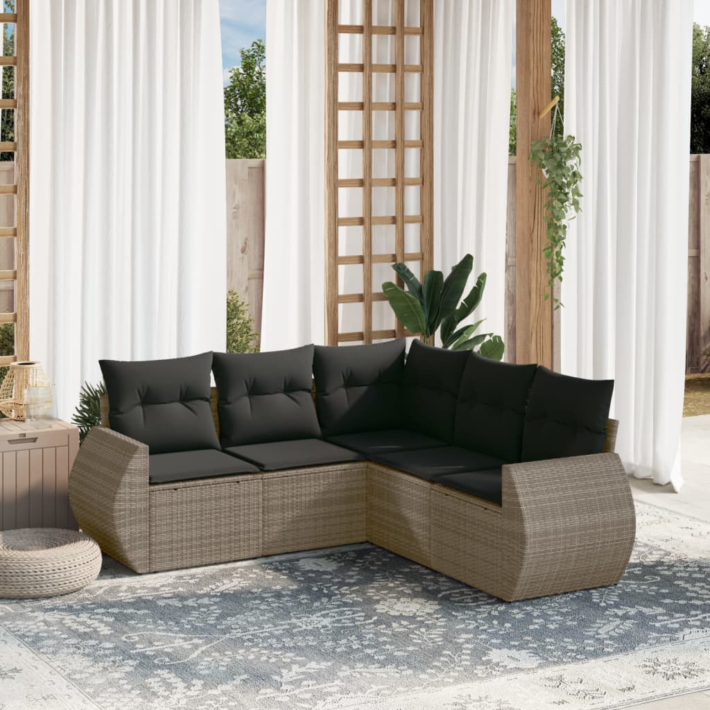 vidaXL 5-delige Loungeset met kussens poly rattan zwart