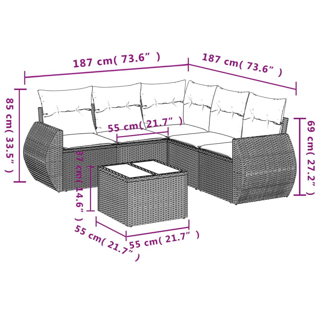 vidaXL 5-delige Loungeset met kussens poly rattan zwart