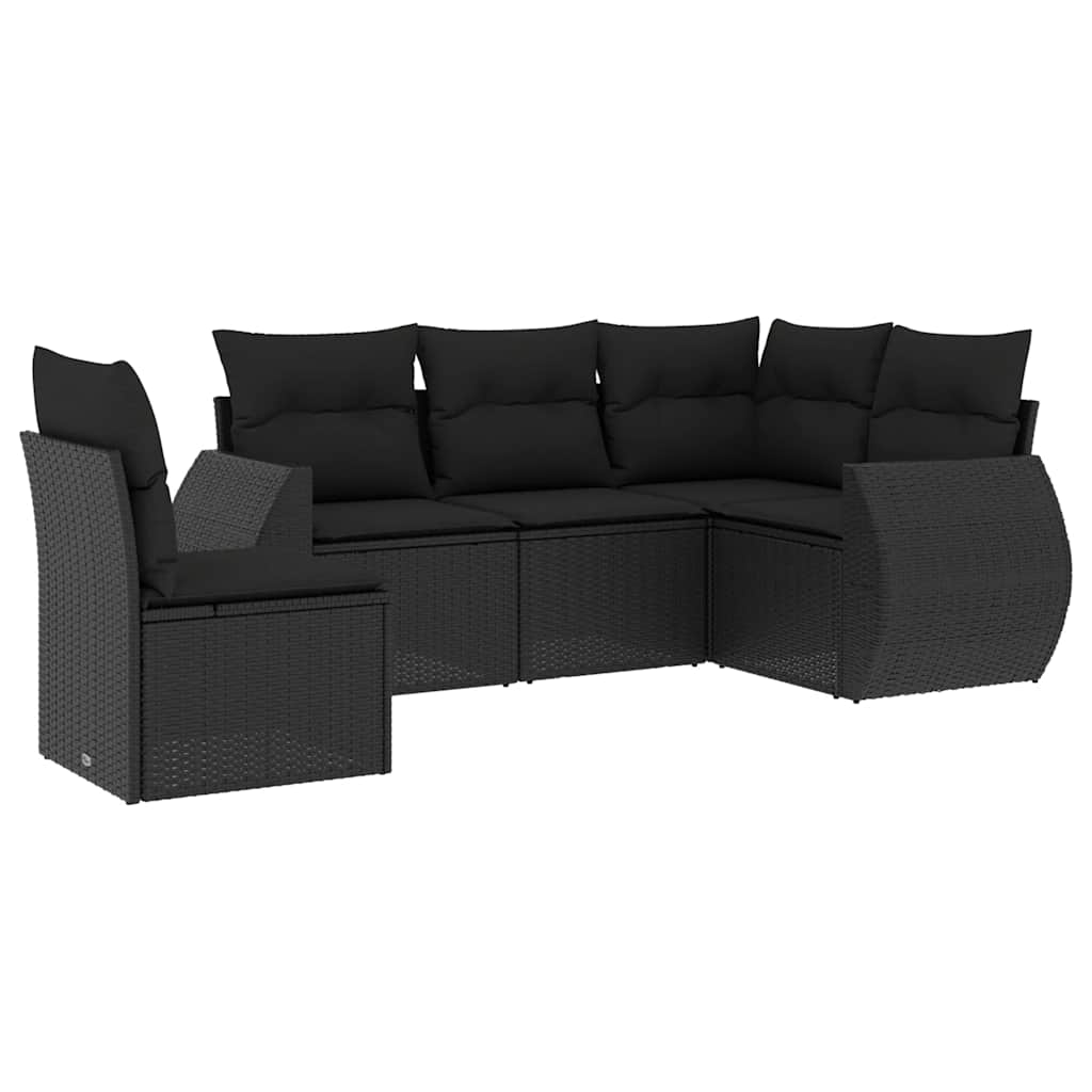 vidaXL 5-delige Loungeset met kussens poly rattan zwart