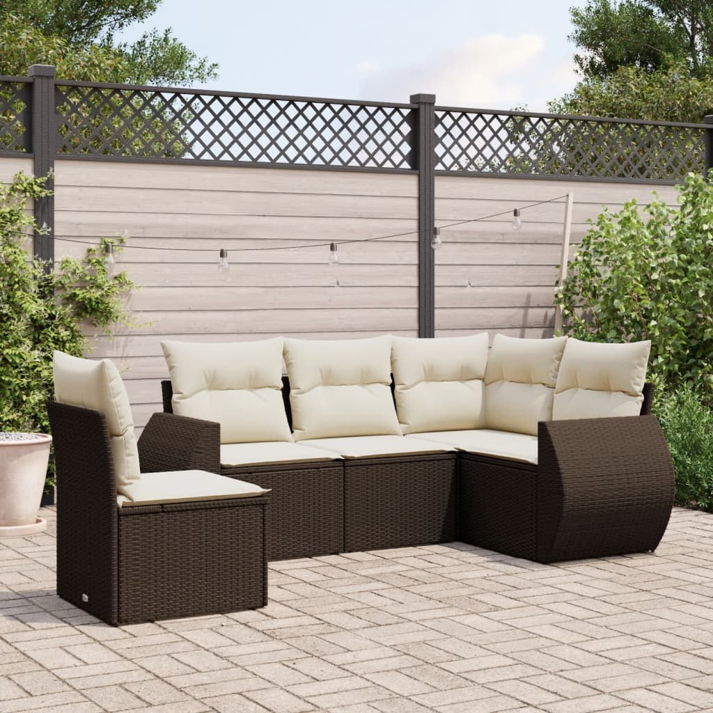 vidaXL 5-delige Loungeset met kussens poly rattan zwart