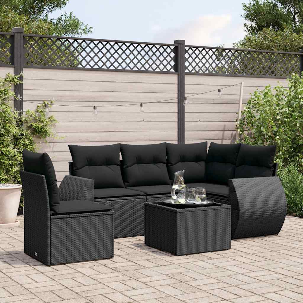 vidaXL 5-delige Loungeset met kussens poly rattan zwart