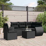 vidaXL 5-delige Loungeset met kussens poly rattan zwart