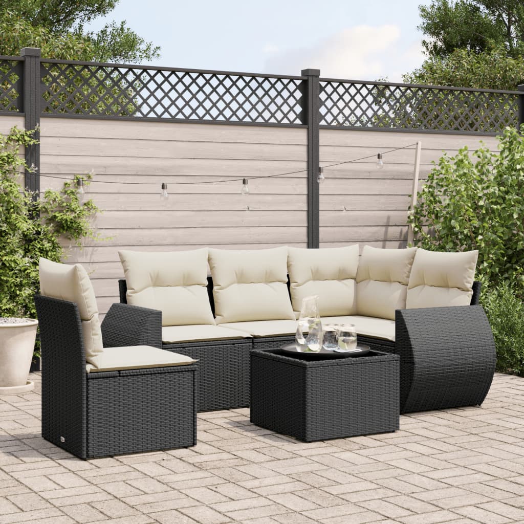 vidaXL 5-delige Loungeset met kussens poly rattan zwart