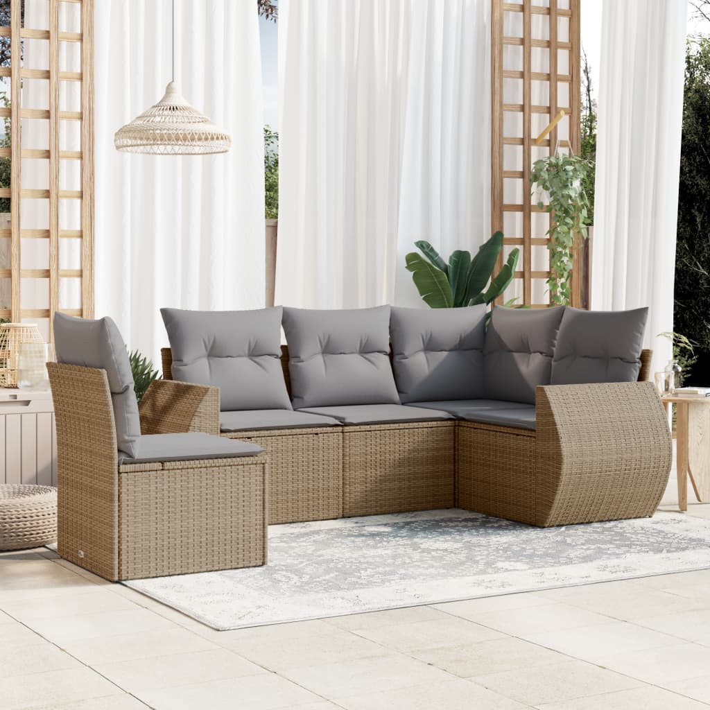 vidaXL 5-delige Loungeset met kussens poly rattan zwart