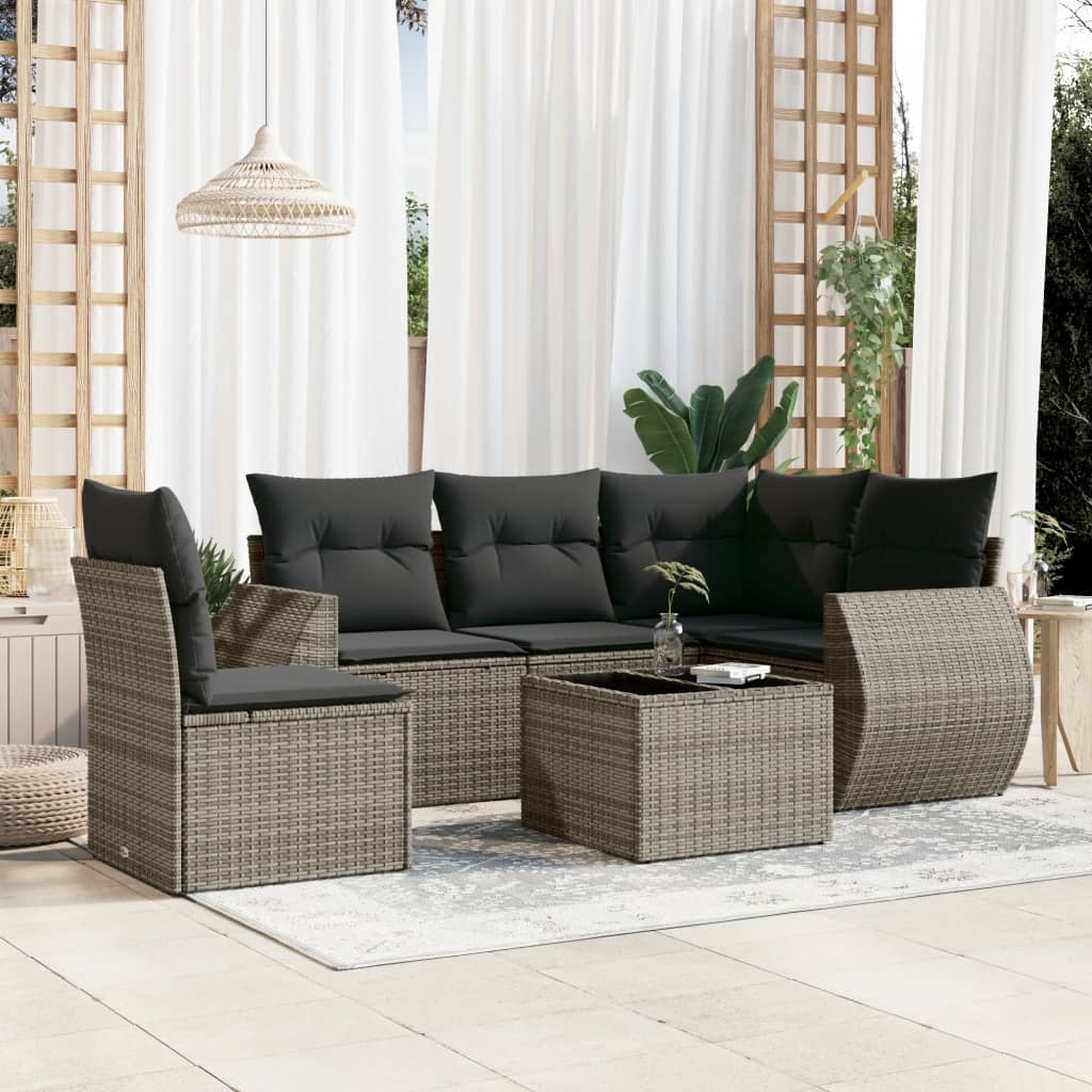 vidaXL 5-delige Loungeset met kussens poly rattan zwart
