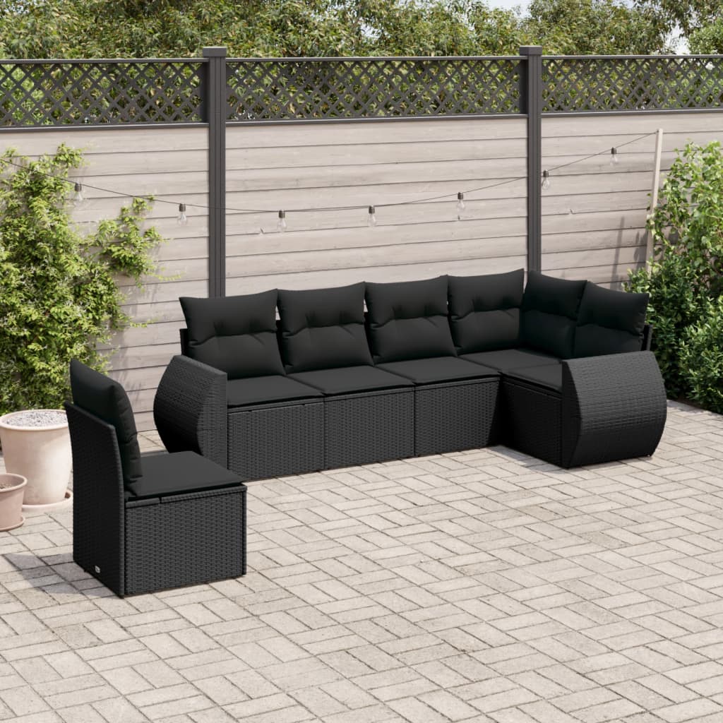 vidaXL 6-Piece Lounge Set with Cushions Poly Rattan Black