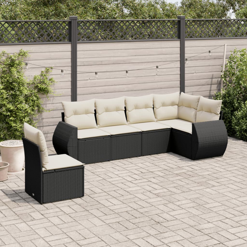 vidaXL 6-Piece Lounge Set with Cushions Poly Rattan Black