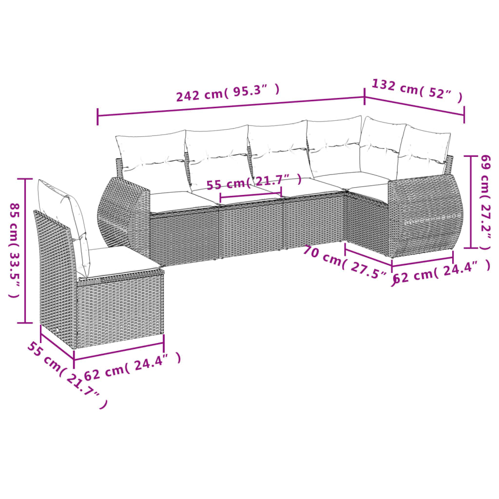 vidaXL 6-Piece Lounge Set with Cushions Poly Rattan Black