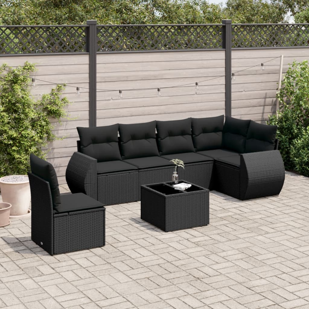 vidaXL 6-Piece Lounge Set with Cushions Poly Rattan Black