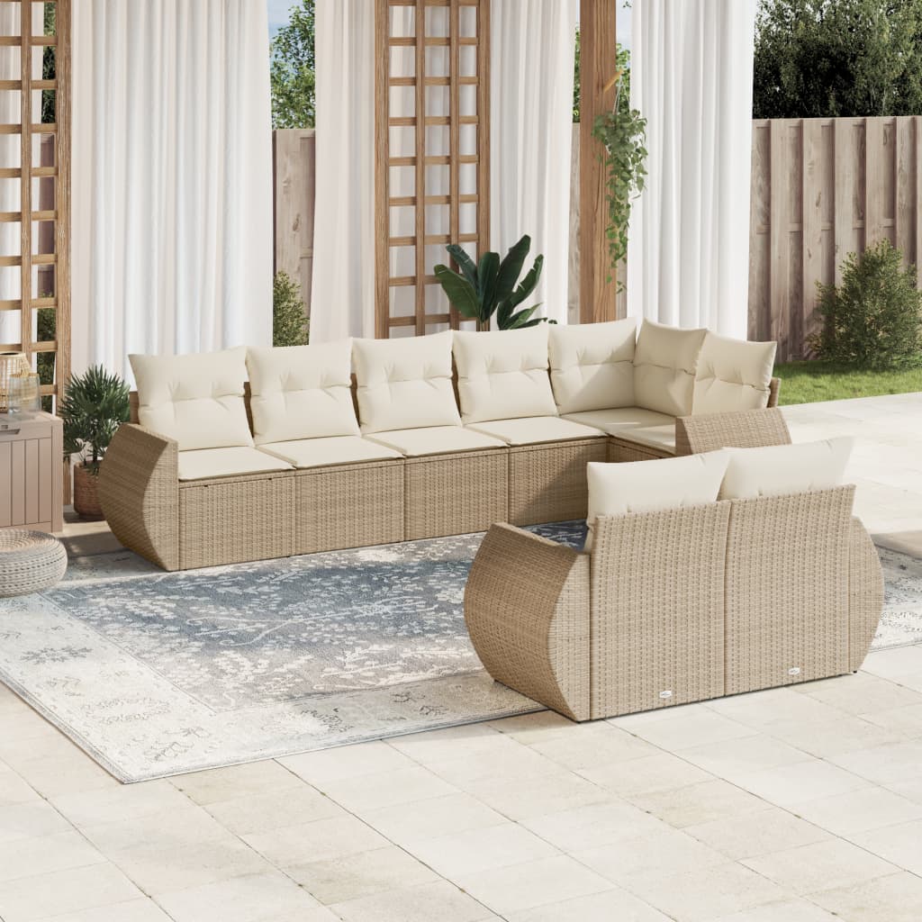 vidaXL 8-delige Loungeset met kussens poly rattan zwart
