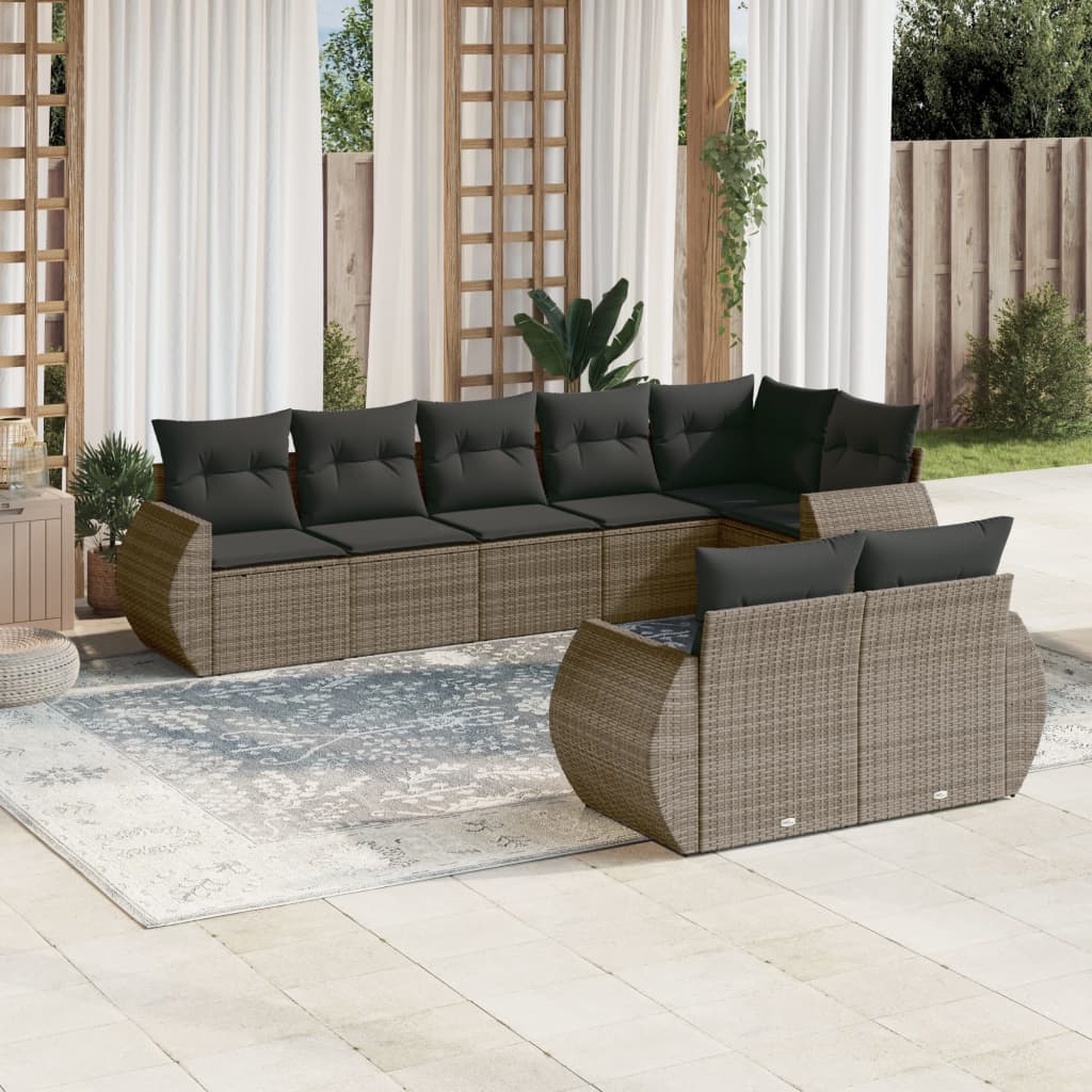 vidaXL 8-delige Loungeset met kussens poly rattan zwart