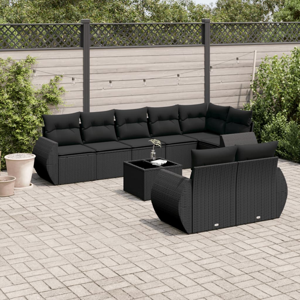 vidaXL 8-delige Loungeset met kussens poly rattan zwart