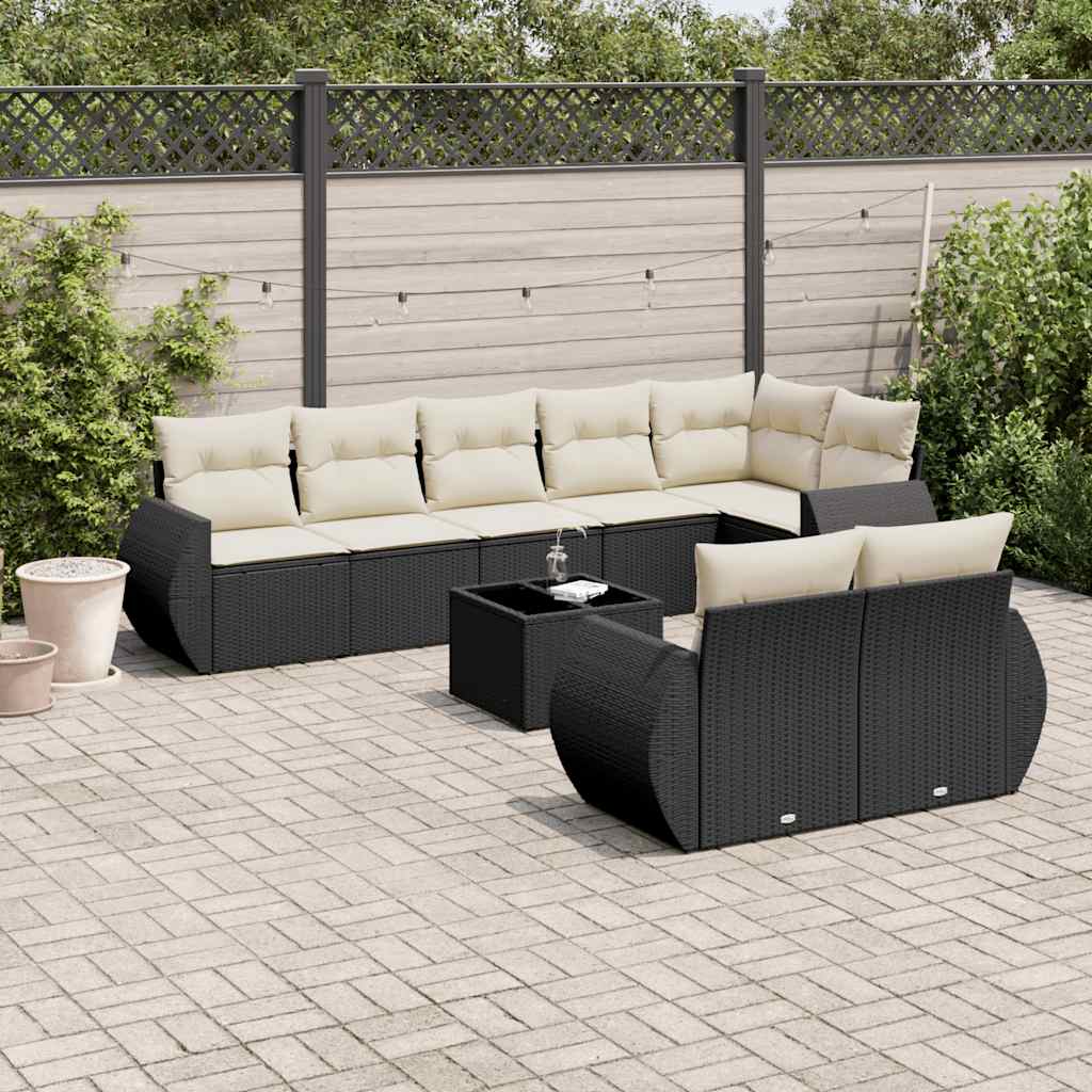 vidaXL 8-delige Loungeset met kussens poly rattan zwart