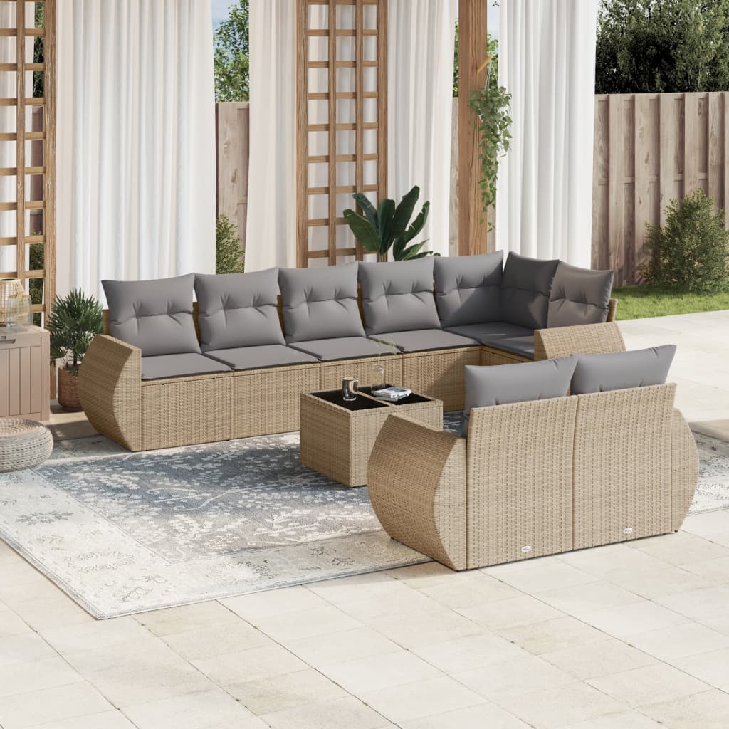 vidaXL 8-delige Loungeset met kussens poly rattan zwart