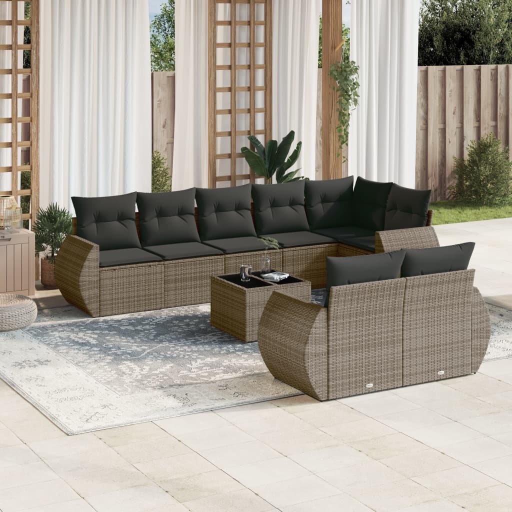 vidaXL 8-delige Loungeset met kussens poly rattan zwart