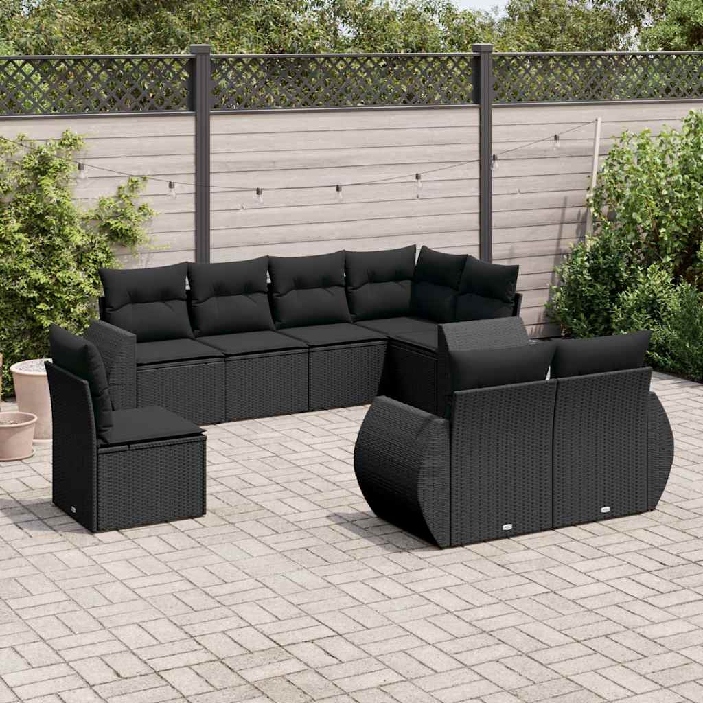 vidaXL 8-piece Lounge Set with Cushions Poly Rattan Black