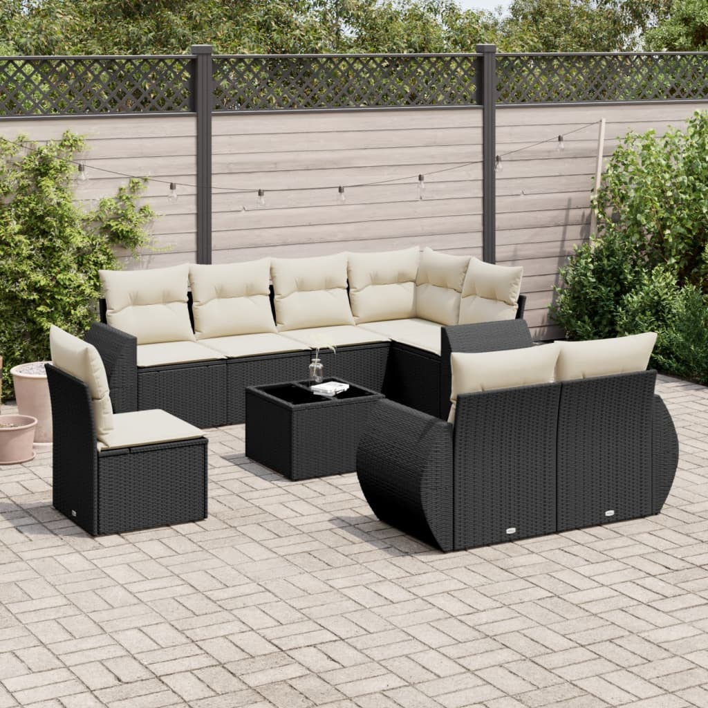 vidaXL 8-piece Lounge Set with Cushions Poly Rattan Black