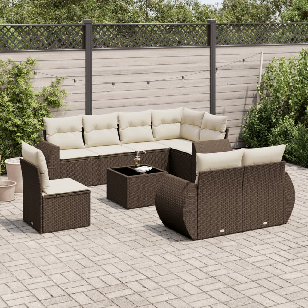 vidaXL 8-piece Lounge Set with Cushions Poly Rattan Black