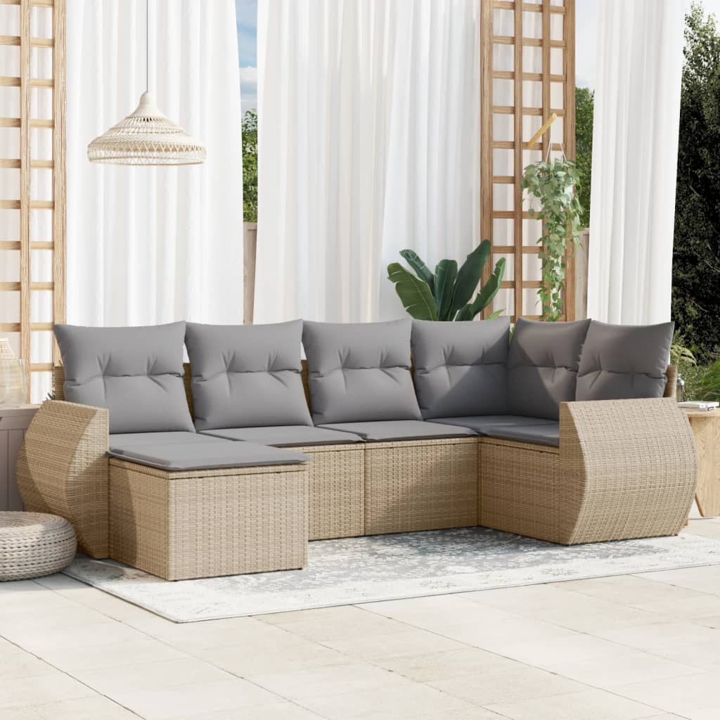 vidaXL 6-Piece Lounge Set with Cushions Poly Rattan Black