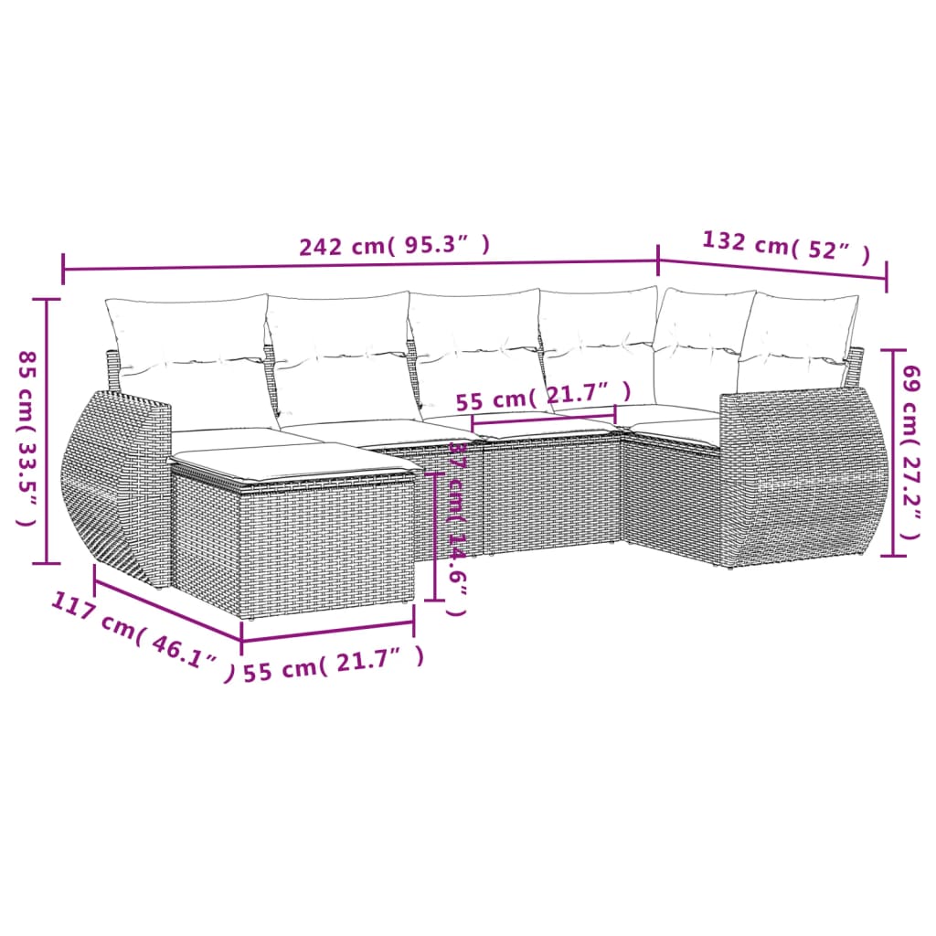 vidaXL 6-Piece Lounge Set with Cushions Poly Rattan Black
