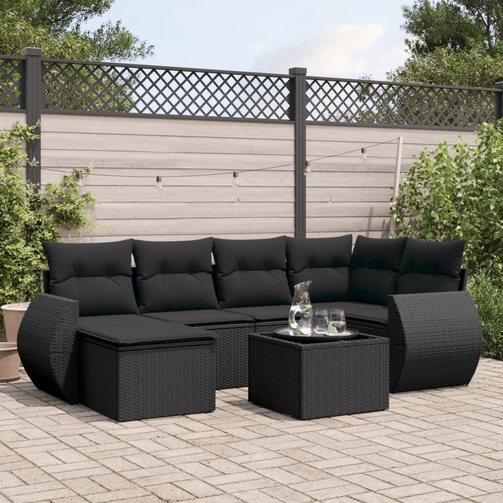 vidaXL 6-Piece Lounge Set with Cushions Poly Rattan Black