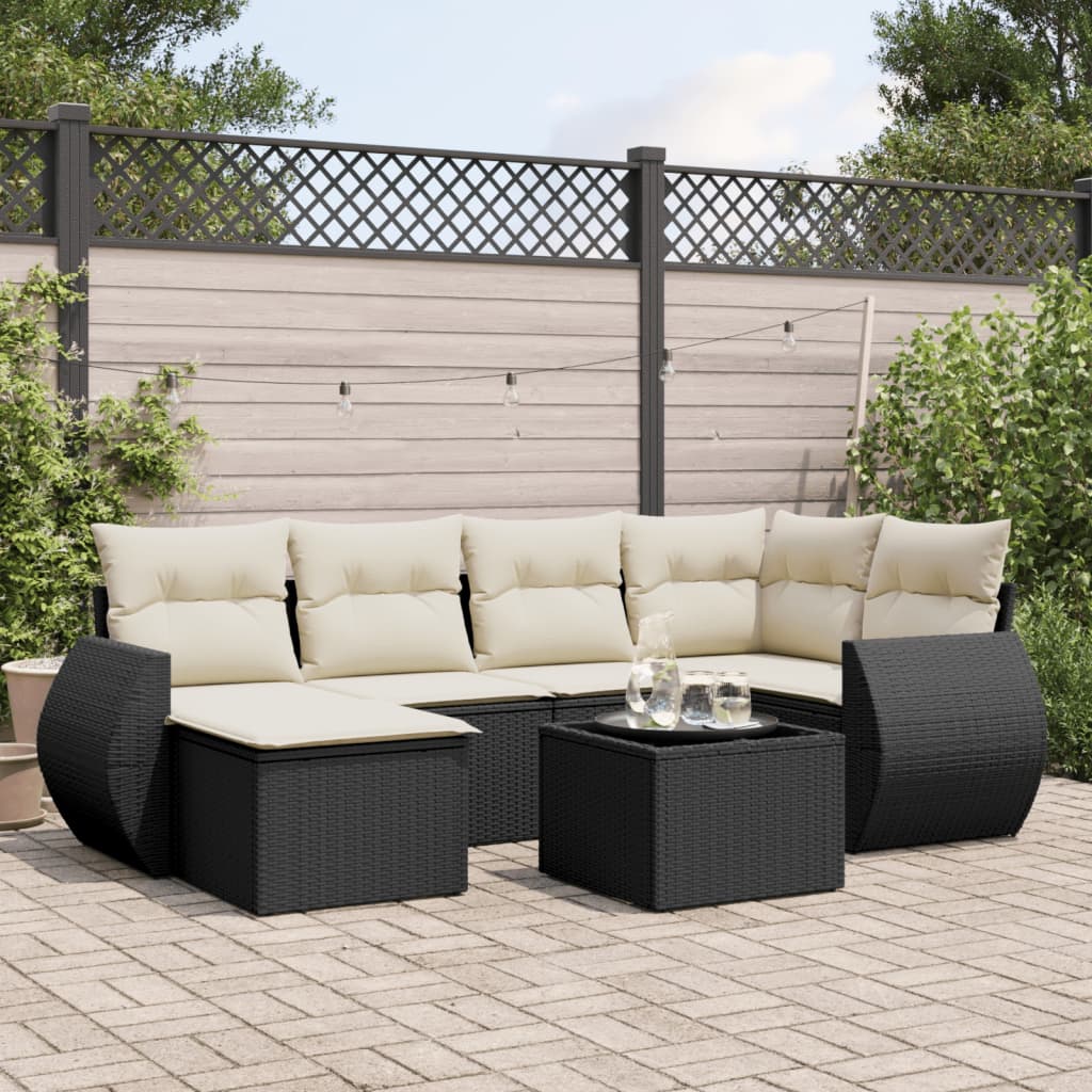 vidaXL 6-Piece Lounge Set with Cushions Poly Rattan Black