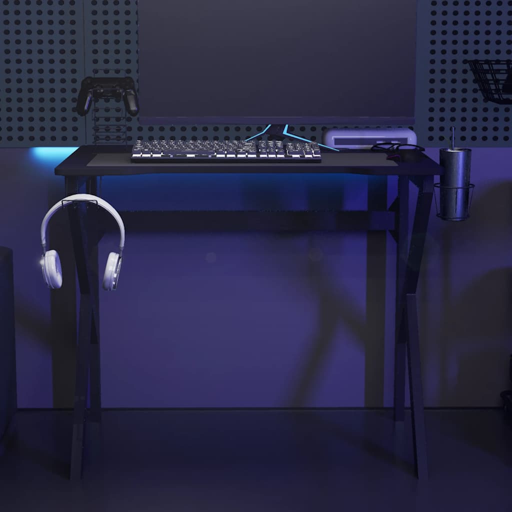 vidaXL Gamingbureau met K-vormige poten 90x60x75 cm zwart
