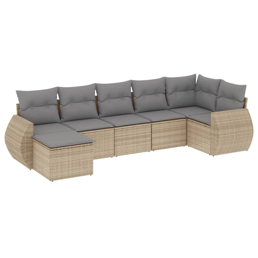 vidaXL 7-delige Loungeset met kussens poly rattan zwart