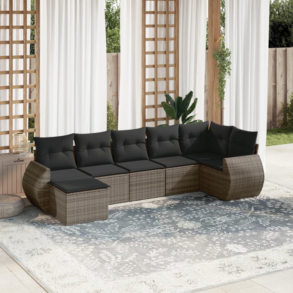vidaXL 7-delige Loungeset met kussens poly rattan zwart