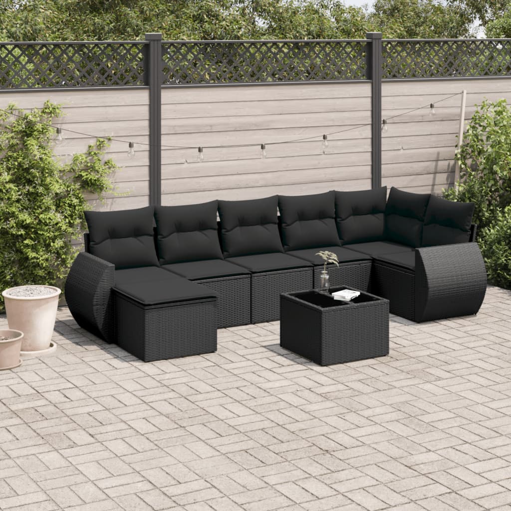 vidaXL 7-delige Loungeset met kussens poly rattan zwart