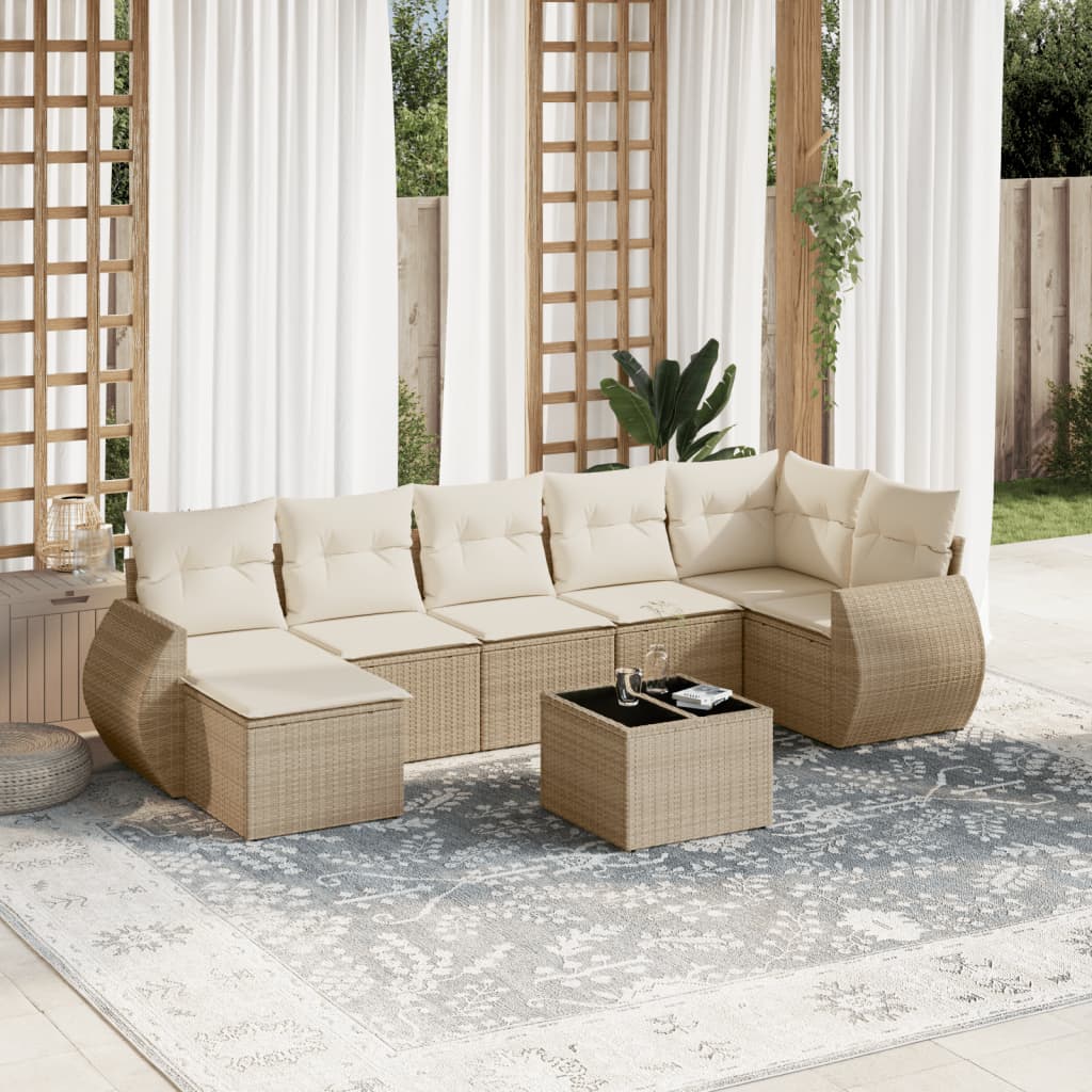 vidaXL 7-delige Loungeset met kussens poly rattan zwart