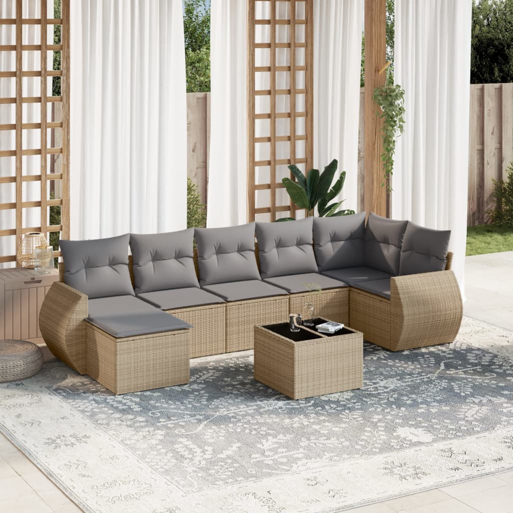 vidaXL 7-delige Loungeset met kussens poly rattan zwart