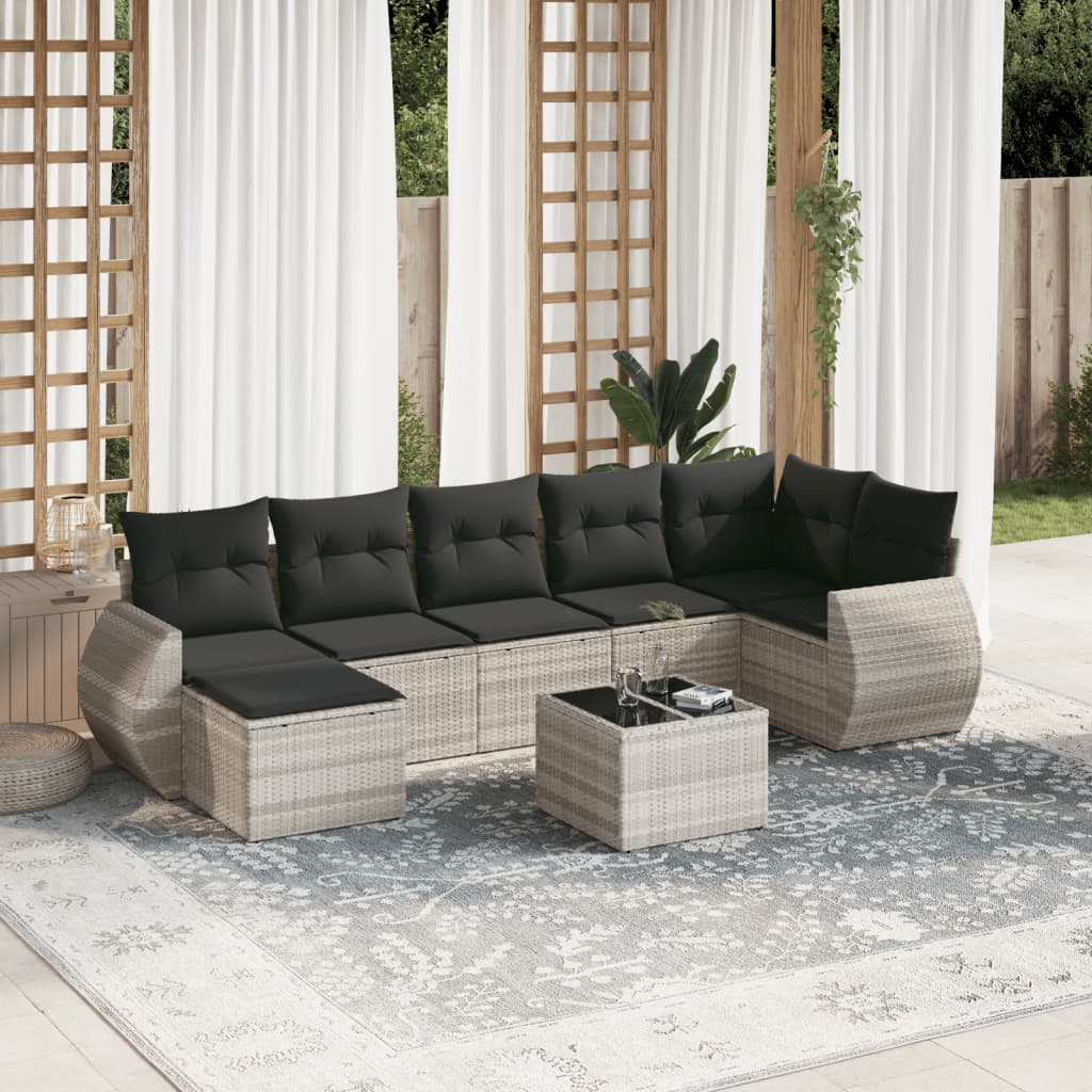 vidaXL 7-delige Loungeset met kussens poly rattan zwart